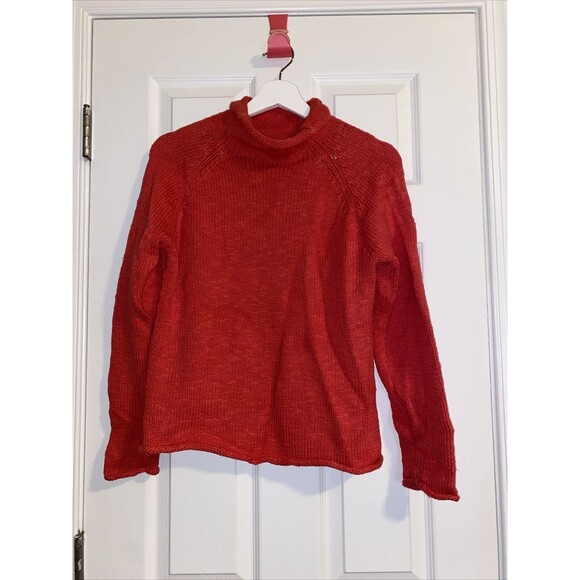 LL Bean Sweater Red Knit Turtleneck Petite Cozy Cotton Knit Small Womens Classic - Picture 1 of 7